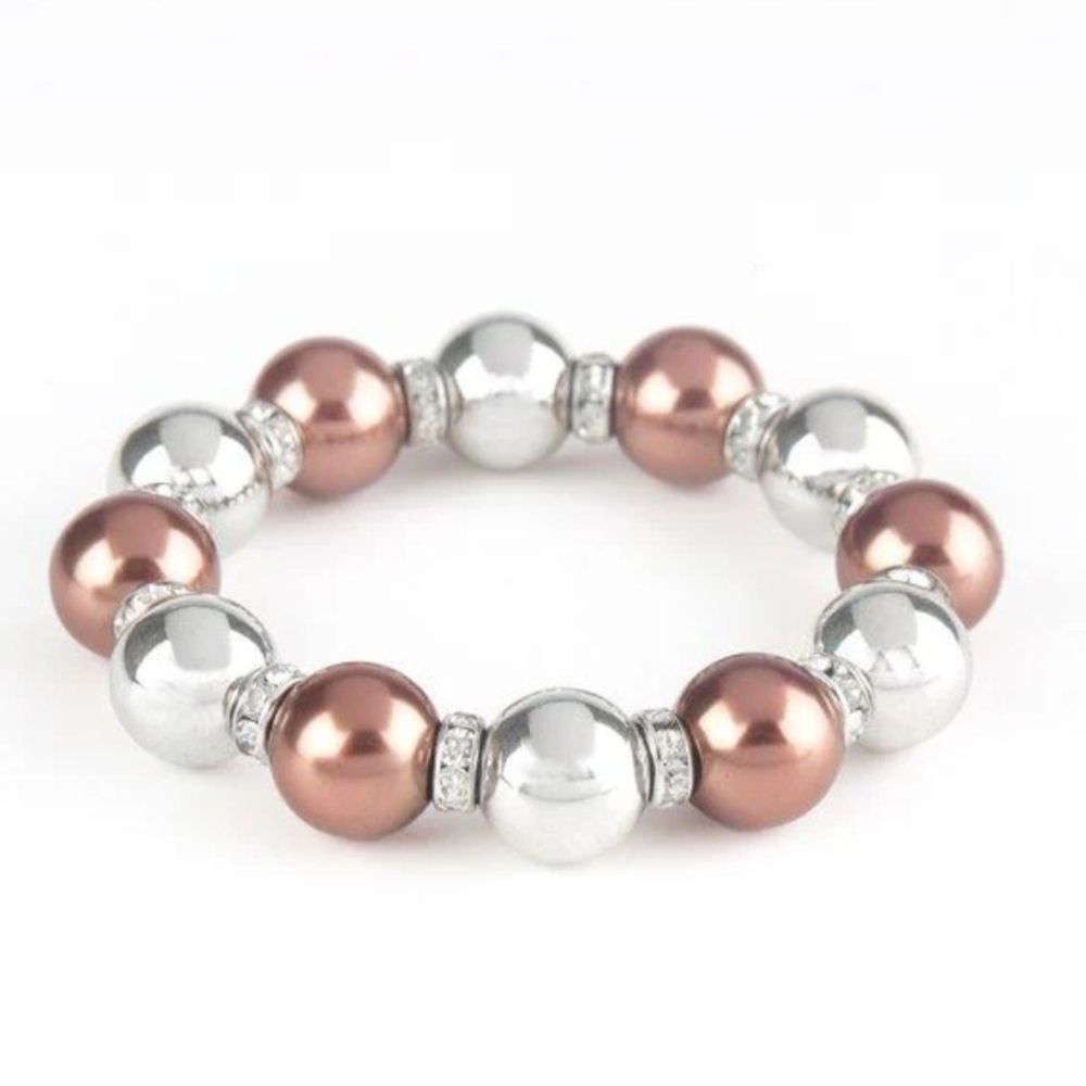 Elegant Silver and Bronze Beaded Bracelet